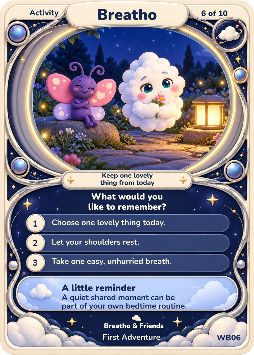 Goodnight, Little World: Breatho and Flutterhug, with the complete original collectible frame and printed activity.