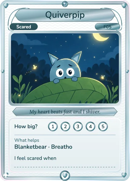 Quiverpip, a Calmlings card: Scared