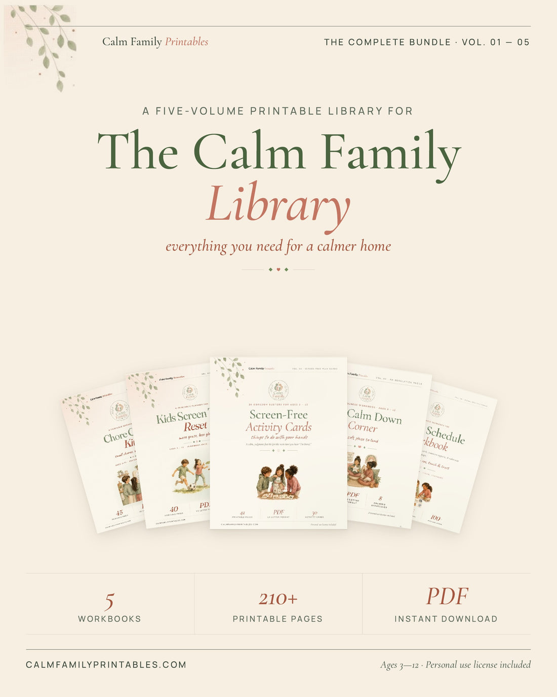 The Calm Family Library complete printable bundle - 5 parenting workbooks for routines, chores, screen time, big feelings and visual schedules