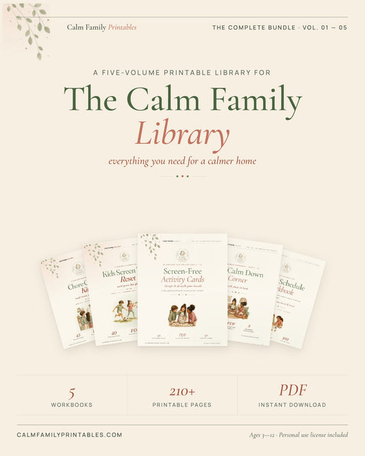 The Calm Family Library - complete printable parenting toolkit bundle for routines, chores, screen time, big feelings and visual schedules