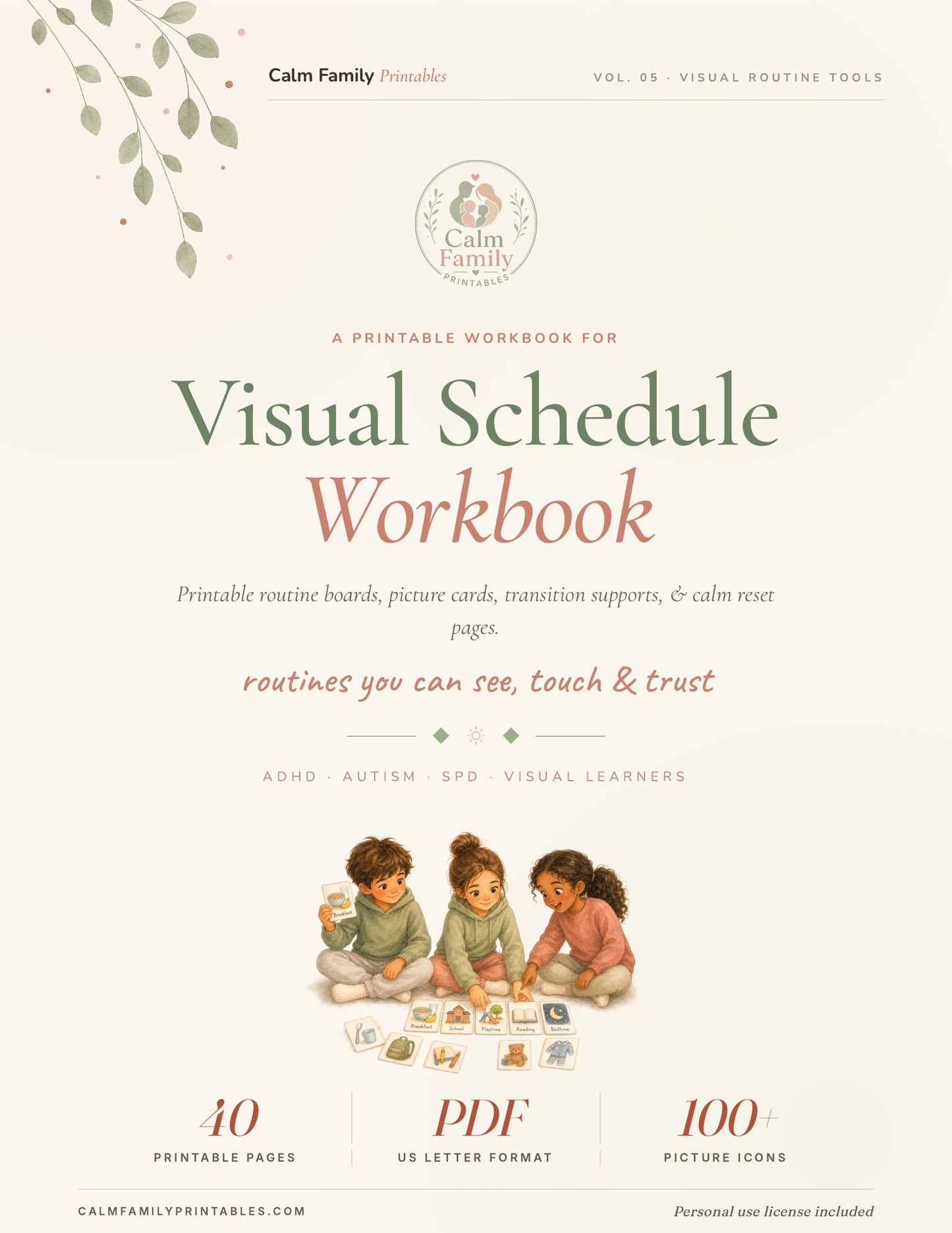 Visual Schedule Workbook printable PDF cover - visual schedule cards and daily routine planner for kids