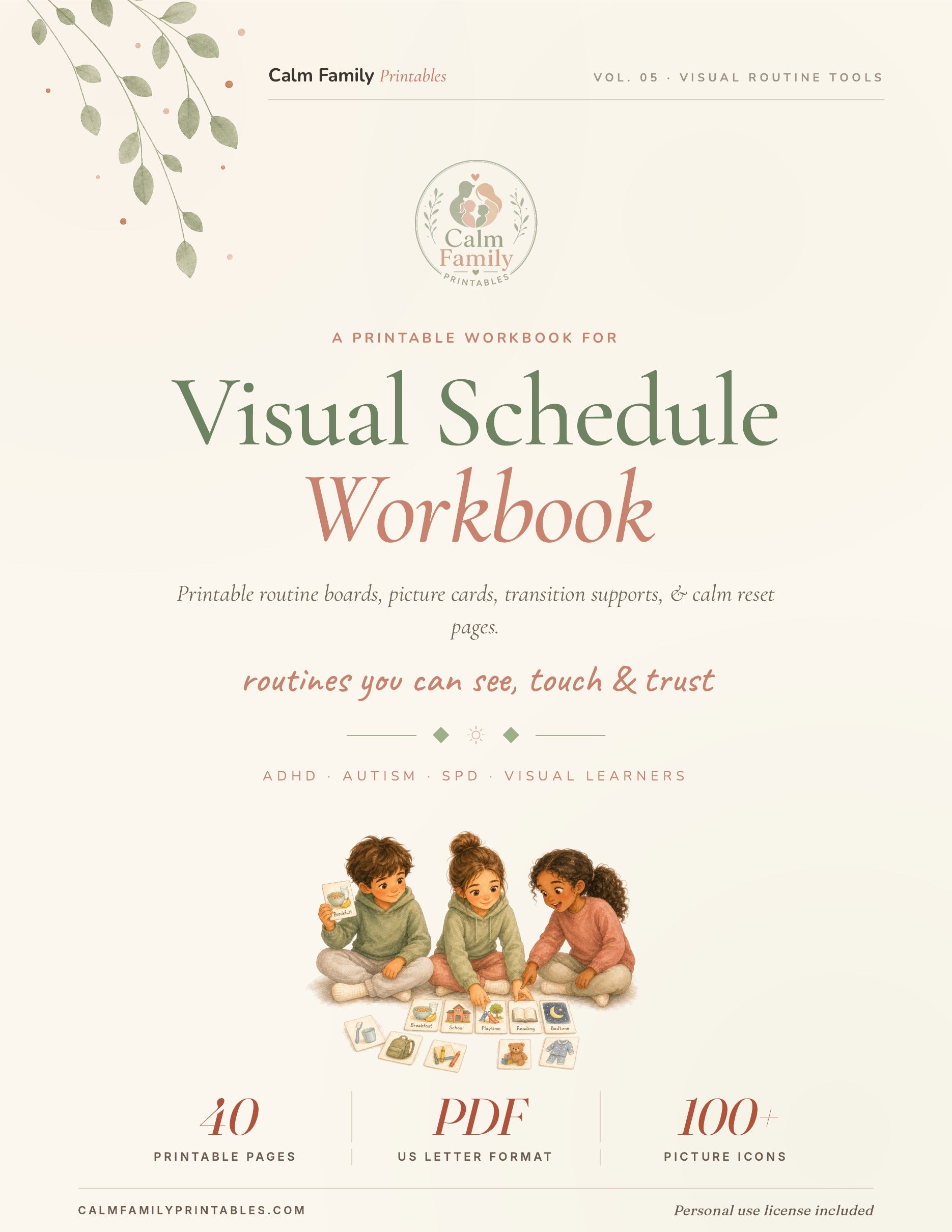 Visual Schedule Workbook printable PDF cover - visual schedule cards and daily routine planner for kids