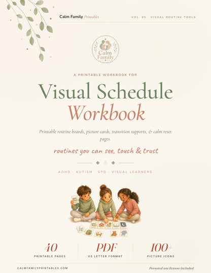 Visual Schedule Workbook printable PDF cover - visual schedule cards and daily routine planner for kids