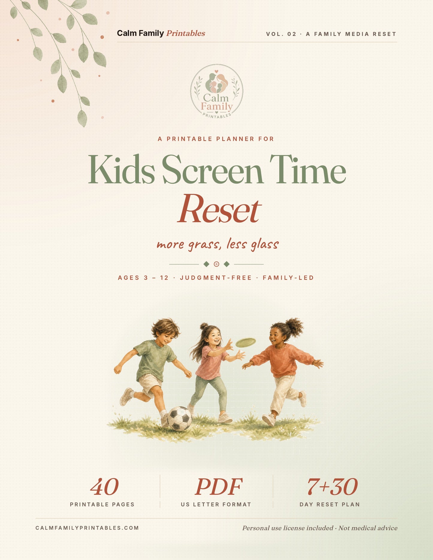 Kids Screen Time Reset Workbook printable PDF cover - parenting planner for reducing kids screen time with trackers and activities