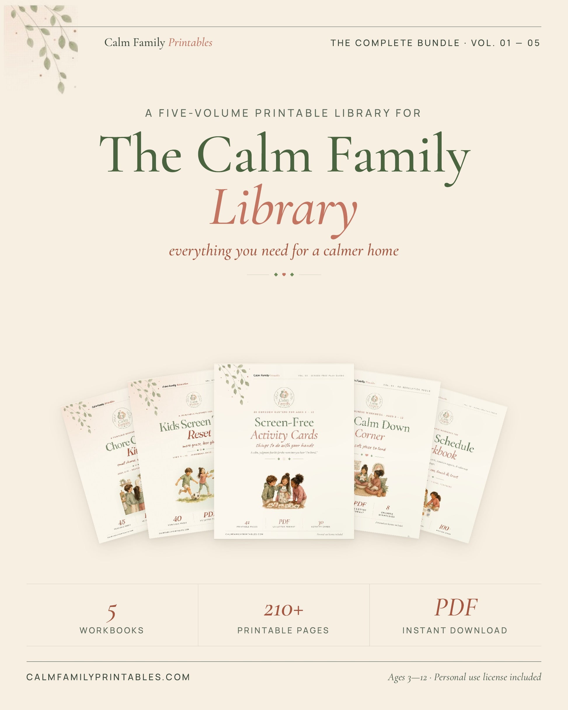 The Calm Family Library complete printable bundle - 5 parenting workbooks for routines, chores, screen time, big feelings and visual schedules