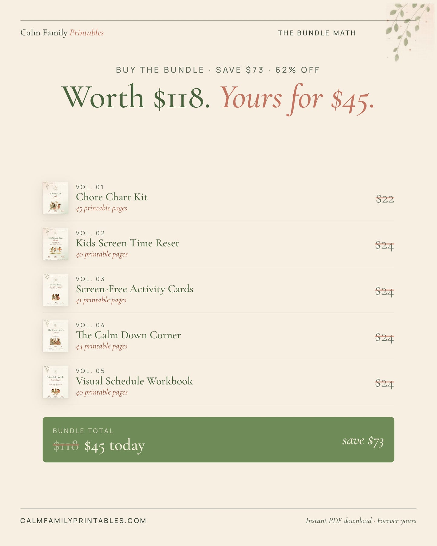 Calm Family Library bundle savings - save $73 when you buy all 5 printable parenting workbooks together