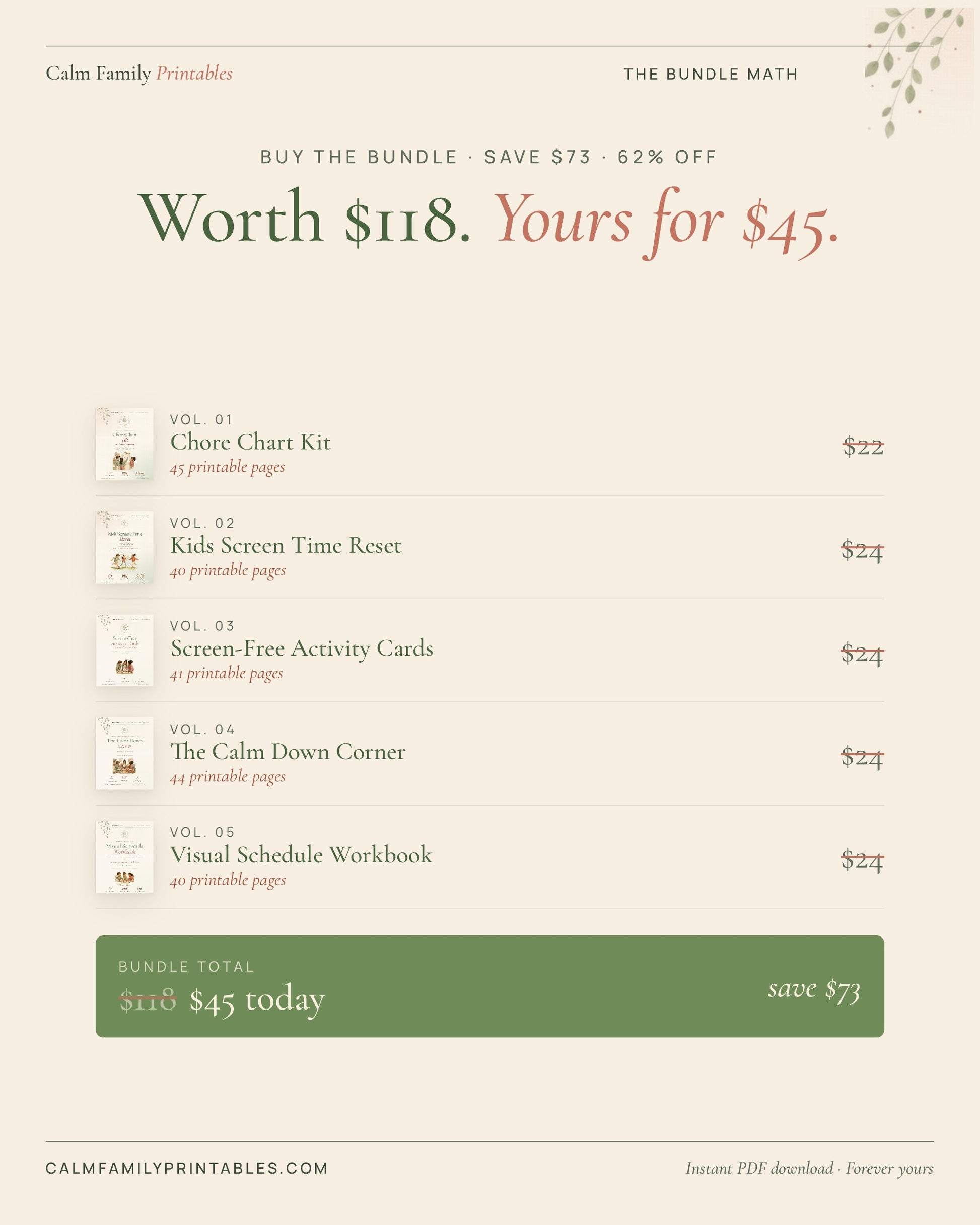 Calm Family Library bundle savings - save $73 when you buy all 5 printable parenting workbooks together