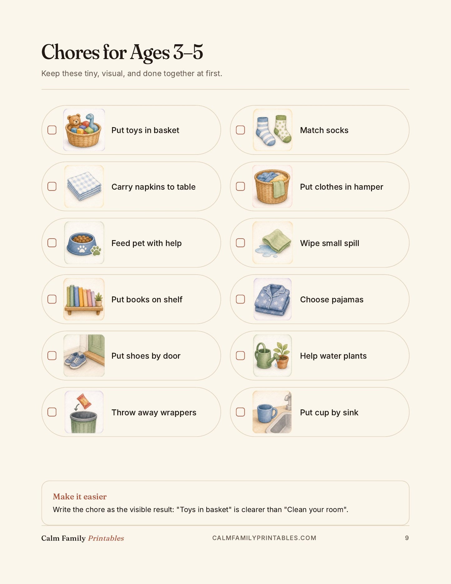 Chore Chart Workbook page 09 preview - printable kids chore chart page for the family routine