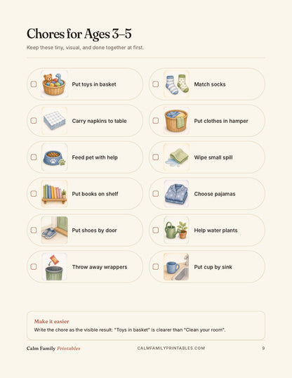 Chore Chart Workbook page 09 preview - printable kids chore chart page for the family routine
