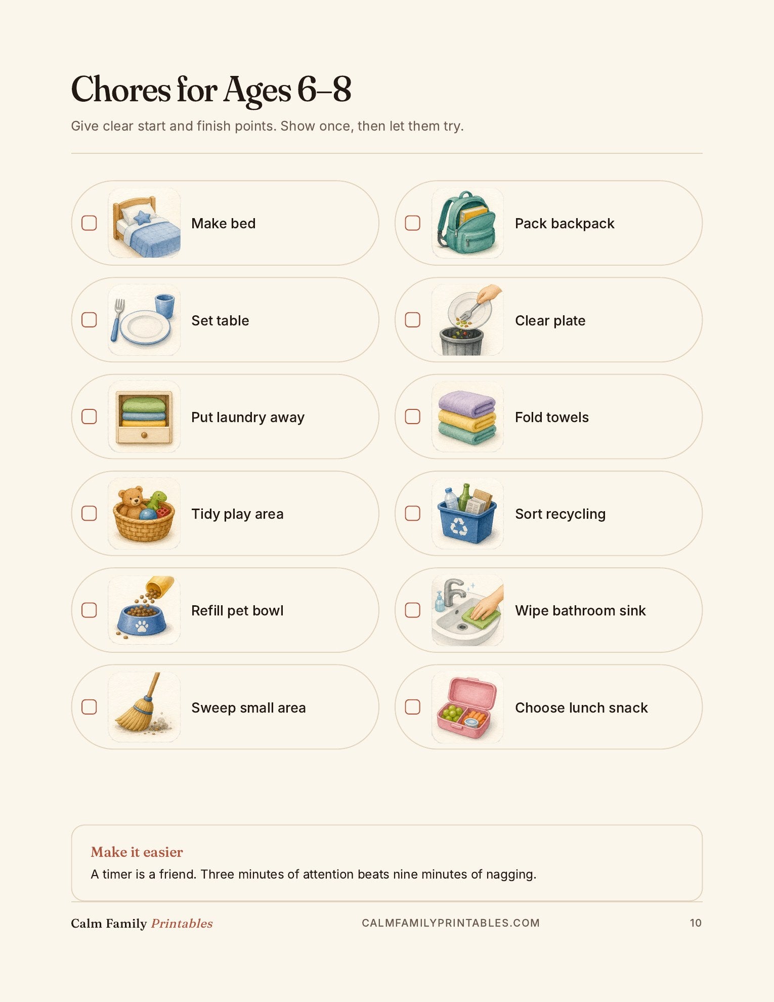 Chore Chart Workbook page 10 preview - printable kids chore chart page for the family routine