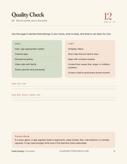Kids Screen Time Reset Workbook page 12 preview - printable screen-time activity for parents and kids