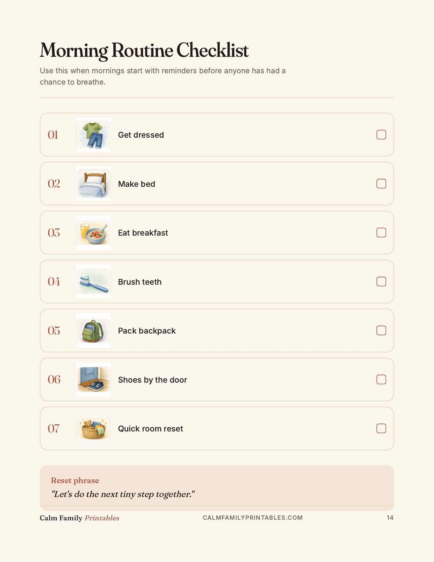 Chore Chart Workbook page 14 preview - printable kids chore chart page for the family routine