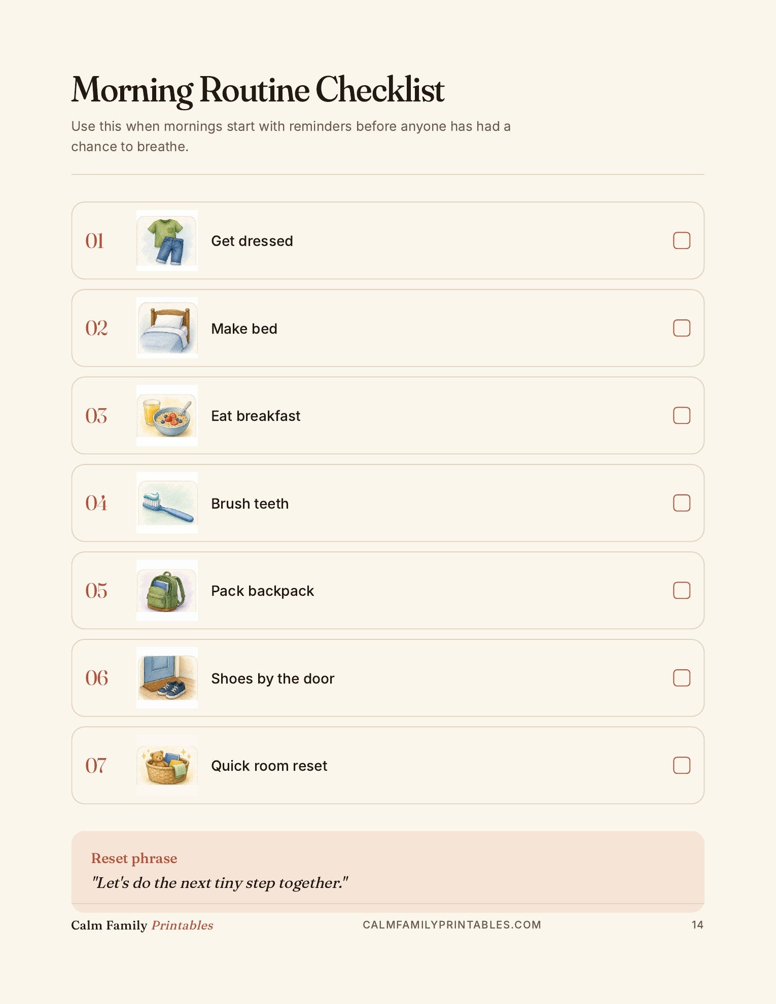 Chore Chart Workbook page 14 preview - printable kids chore chart page for the family routine