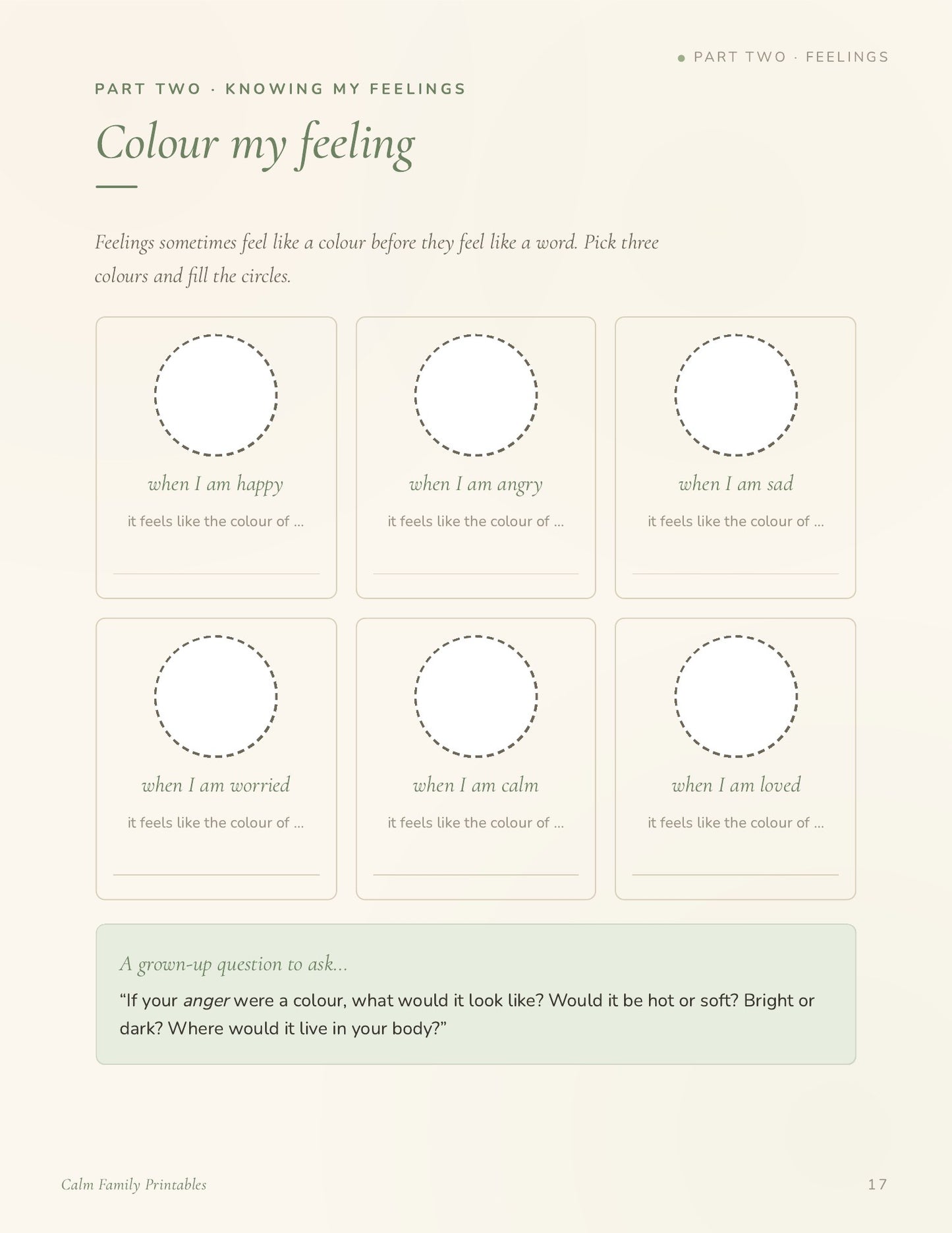 Calm Down Corner Workbook page 17 preview - printable calm-down activity for kids big feelings
