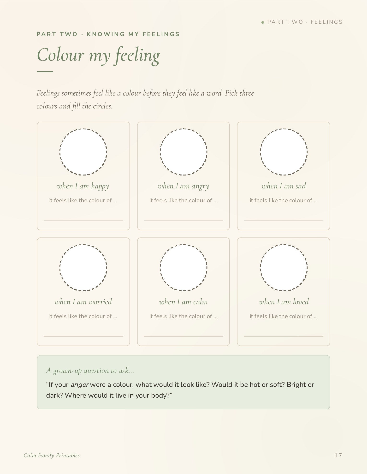 Calm Down Corner Workbook page 17 preview - printable calm-down activity for kids big feelings