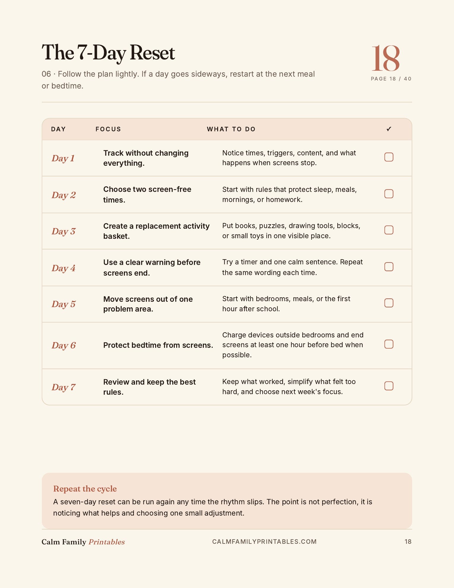Kids Screen Time Reset Workbook page 18 preview - printable screen-time activity for parents and kids