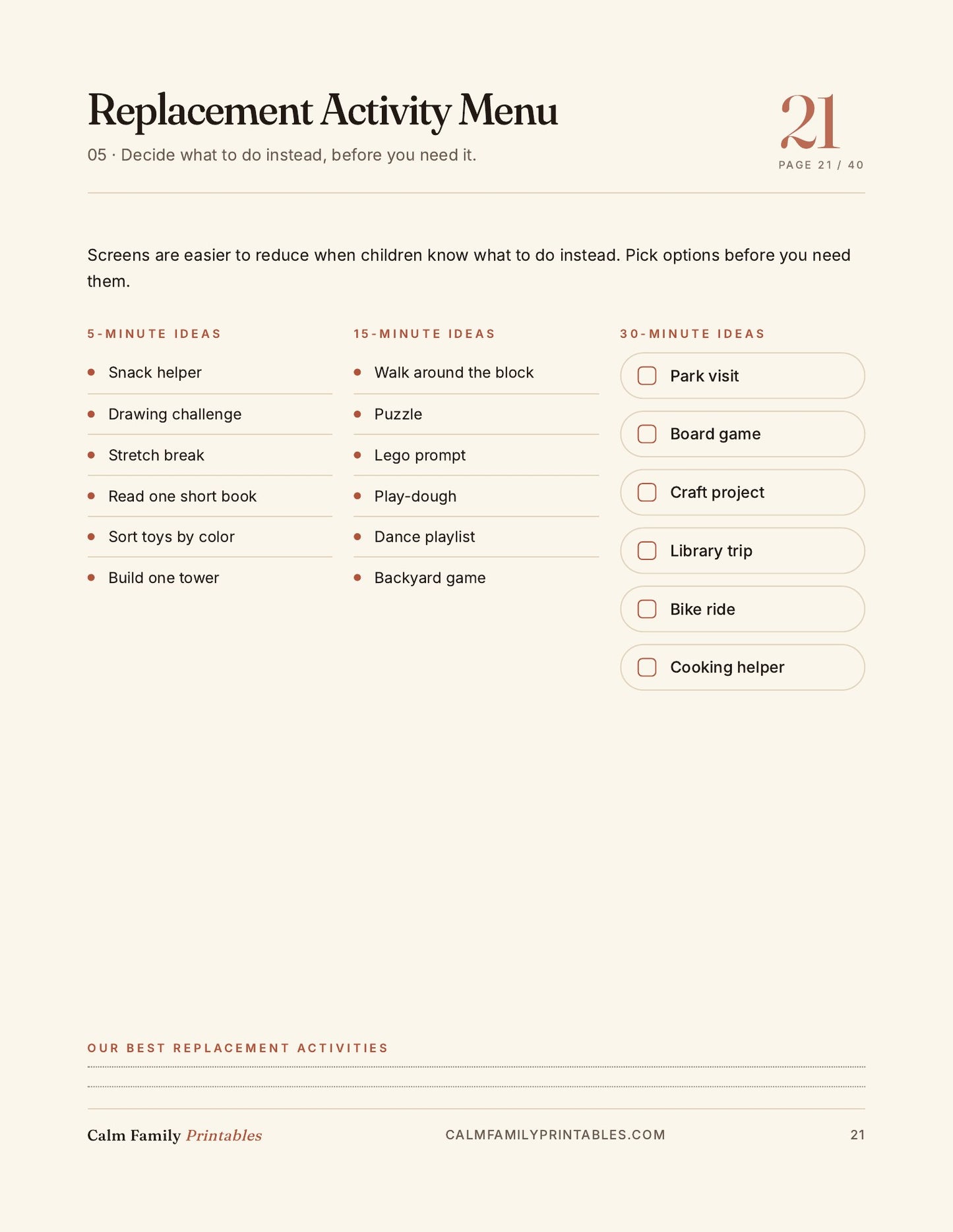 Kids Screen Time Reset Workbook page 21 preview - printable screen-time activity for parents and kids