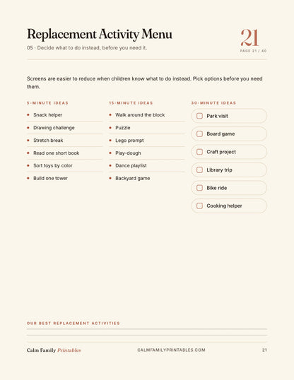 Kids Screen Time Reset Workbook page 21 preview - printable screen-time activity for parents and kids