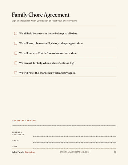 Chore Chart Workbook page 23 preview - printable kids chore chart page for the family routine