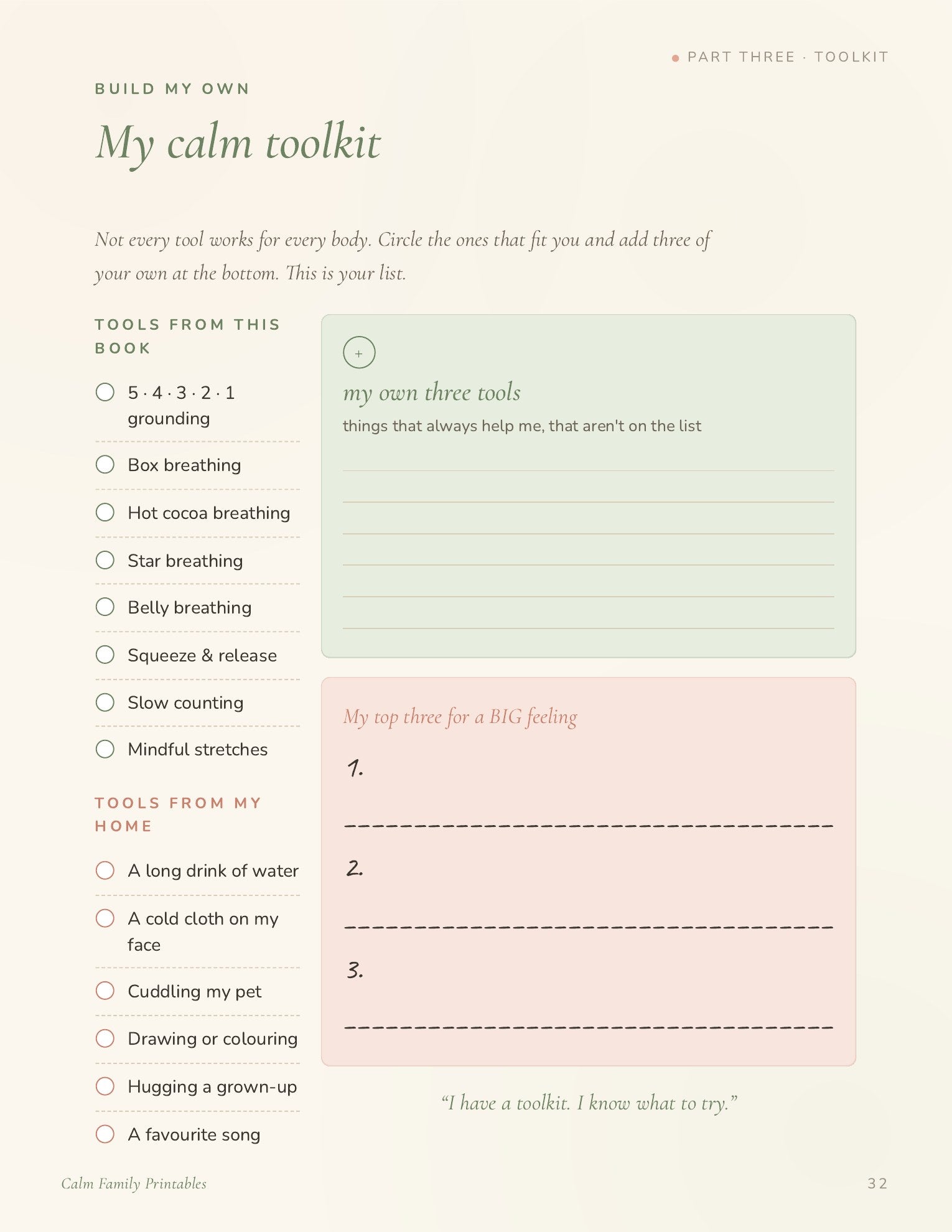 Calm Down Corner Workbook page 32 preview - printable calm-down activity for kids big feelings