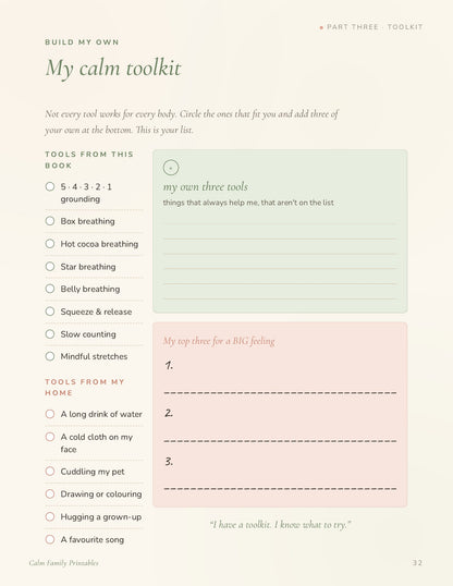 Calm Down Corner Workbook page 32 preview - printable calm-down activity for kids big feelings